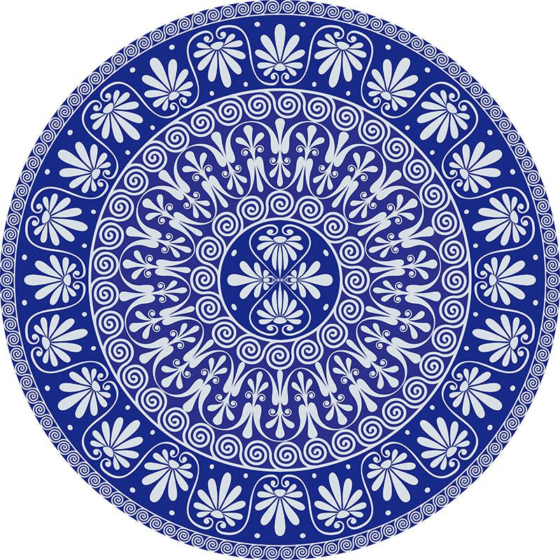 Blue Mediterranean Rug Flannel Floral Print Rug Washable Non-Slip Backing Area Rug for Living Room