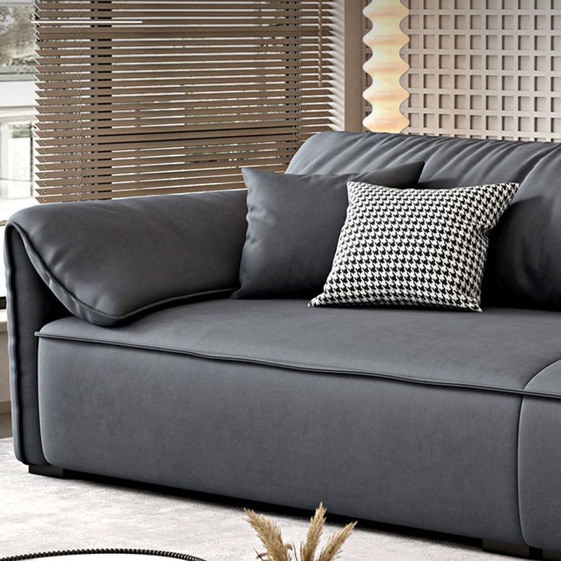 Rectangular Sofa with Pillow Back, Sponge Seat, Padded Pine Chair Legs Gray Frosted Cloth