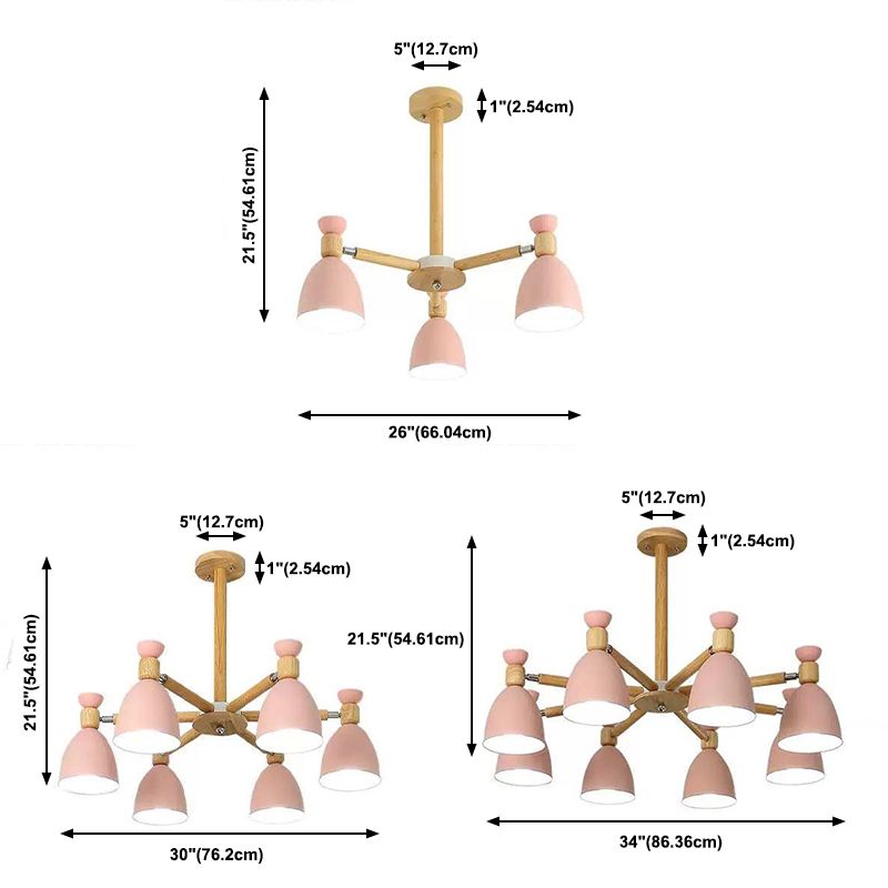 Woonkamer kroonluchter macaron houten hanglamp lichter met Bell Metal Shade