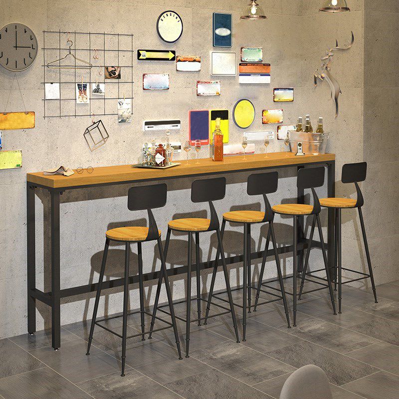 Industrial 1/6/11 Pieces Bar Table Set Rectangle Wood Counter Table with Stools for Cafe