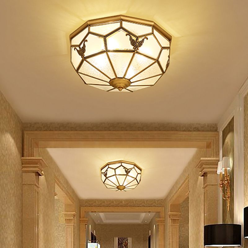 Vintage Shaded Ceiling Light Fixture Glass Ceiling Mount Chandelier in Brass