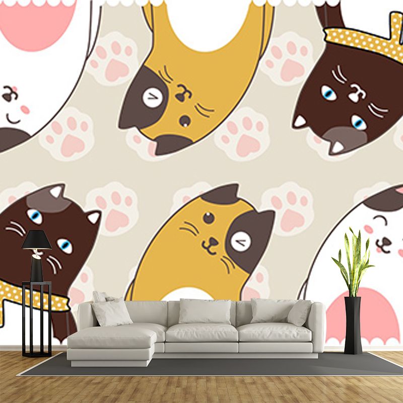 Environment Friendly Mural Wallpaper Cartoon Cats Illustration Bedroom Wall Mural