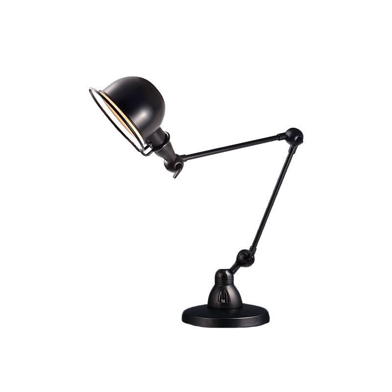 1 Bulb Reading Light with Dome Shade and Swing Arm Iron Retro Style Bedroom Desk Light in Black