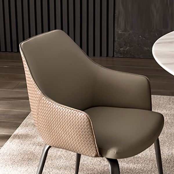 Faux Leather Dining Chairs Upholstered Arm Chairs with Metal Base
