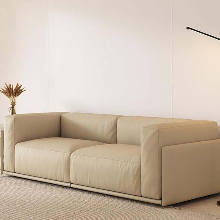 Tuxedo Arm Sofa Contemporary Faux Leather Cushions Settee in Light Brone