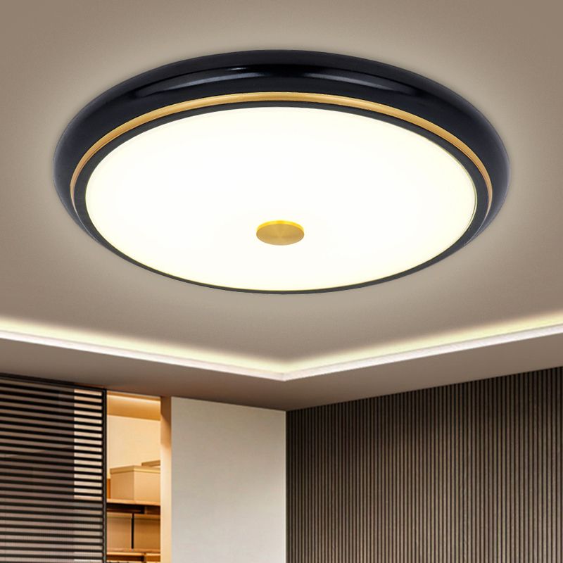 13"/16"/19.5" Wide LED Flush Mount Traditional Circular White Glass Ceiling Light Fixture in Black/Gold