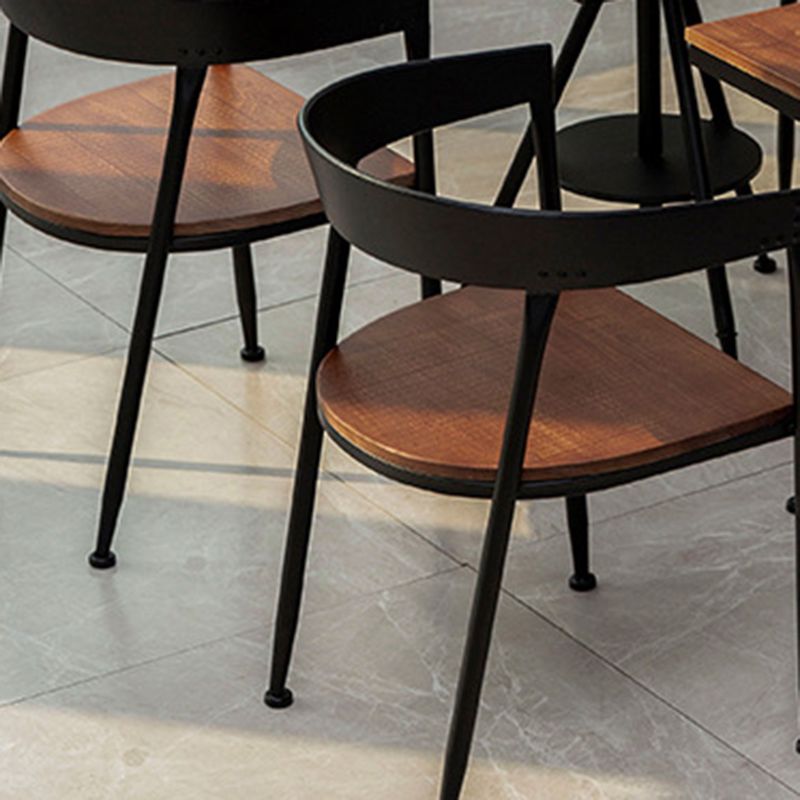 Traditional Metal Dining Chair Open Back Side Black and Brown Chair