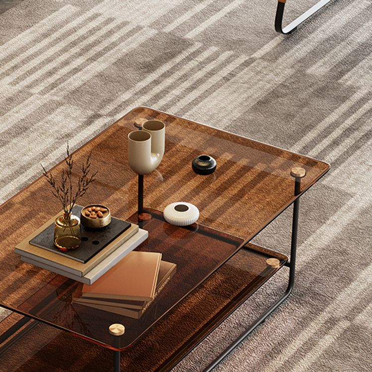 Modern Rectangle Glass Coffee Table 17.7"H Metal Sled Base Cocktail Table