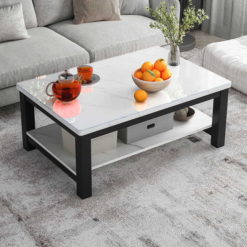 Modern Rectangular Coffee Table 4 Legs Cocktail Table with Shelf