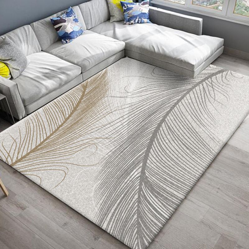 Light Color Botanics Print Rug Polyester Tropical Carpet Non-Slip Backing Indoor Rug for Living Room