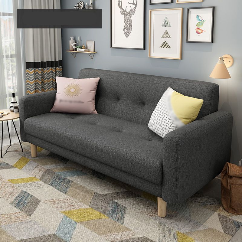 Cotton Blend and Faux Leather Square Arm Tight Back Bench Seating