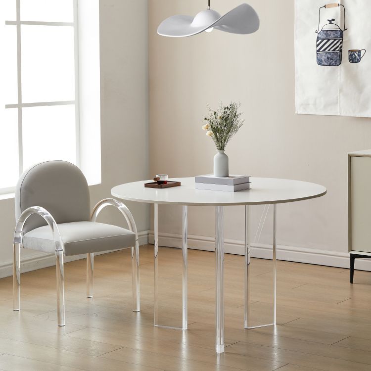 White Stone Dining Table Modern Round Dining Table with Acrylic Legs