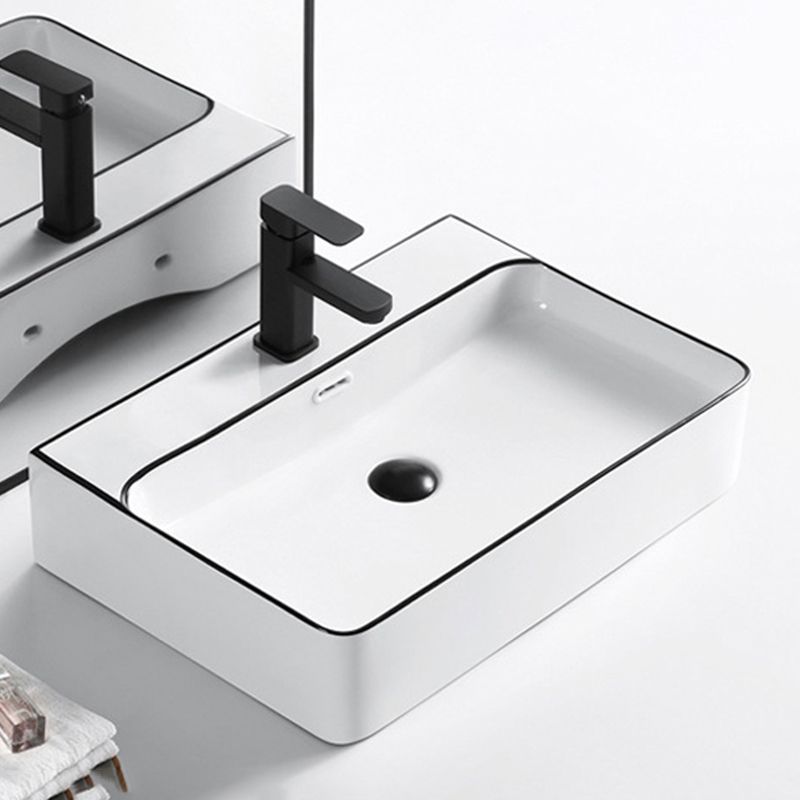 Modern Vessel Bathroom Sink Rectangular Porcelain Drain Assembly and Faucet Wash Stand