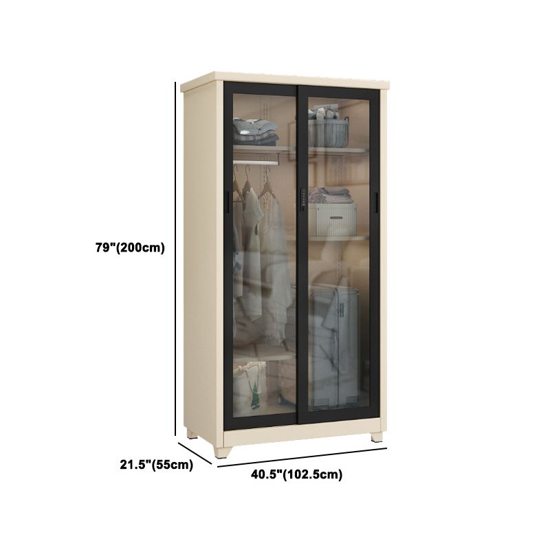 Contemporary Style 1-Door Wardrobe Glass Wardrobe Closet with Shelves