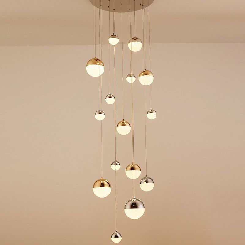 Silver-Gold Globe Multi Pendant Light Minimalist 15-Head Acrylic Bubbles Hanging Light Fixture