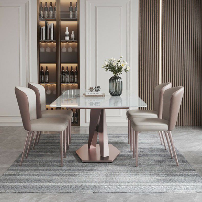 Nordic 1/2/5/6/7 Pieces Dining Set Sintered Stone Dining Table with Leather Chairs