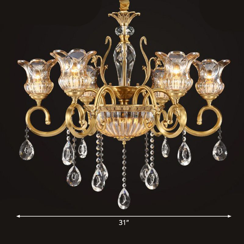 Bloem woonkamer hangende lamp retro helder kristallen glas messing kroonluchter verlichtingsarmatuur