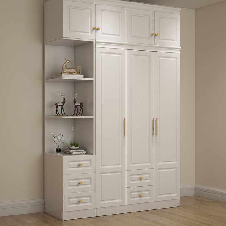 Contemporary White Storage Cabinet Hinged Door Cabinet with Drawers