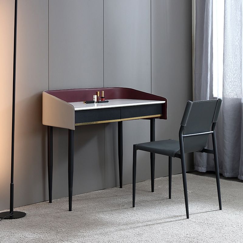 Contemporary Simple Stone Vanity Makeup Table Set with Mirror & Stool