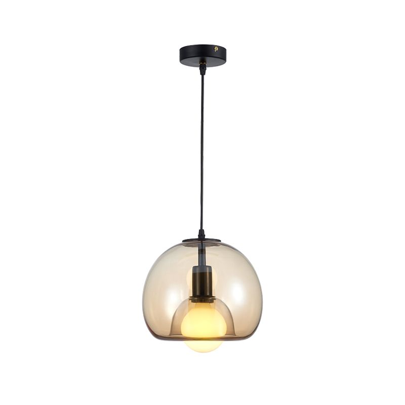 Colgante de suspensión de domo Contemporáneo Amber/Smoke Glass 1 Lámpara de lámpara colgante negra ligera para dormitorio