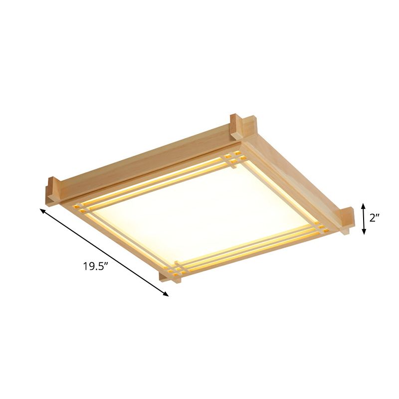 Wood Oblong Frame Ceiling Fixture Minimalism 14"/19.5"/23" W LED Flush Mount Lamp in Beige, Warm/White Light