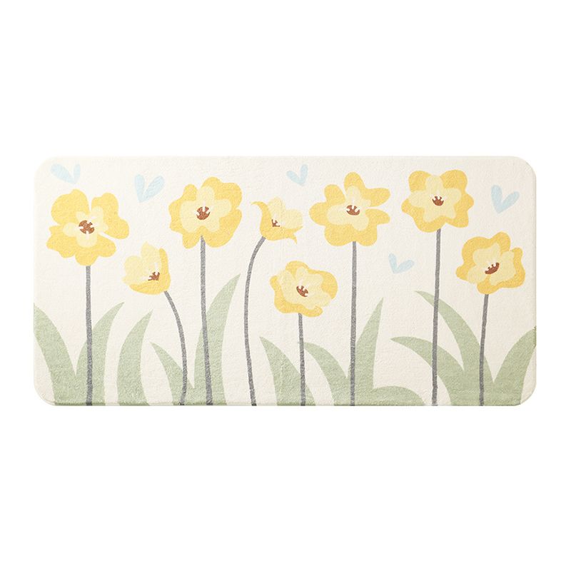Green Modern Rug Polyester Flower Area Rug Washable Rug for Living Room