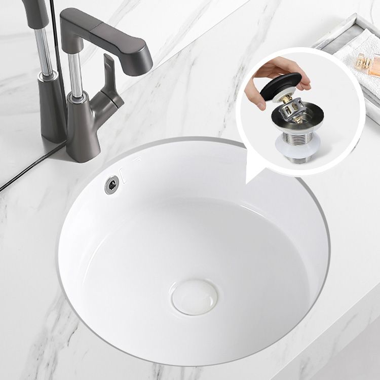 Modern Vessel Lavatory Sink Round Porcelain with Overflow Undermount Bathroom Sink