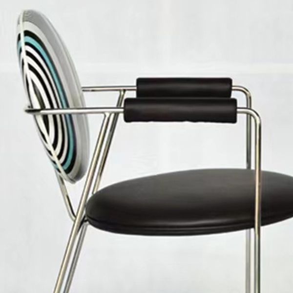 Faux Leathe Dining Chairs Upholstered Arm Chairs with Metal Base