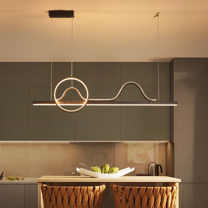 Curvy Line and Ring Metallic Island Lamp Contemporary LED Black Suspended Lighting Fixture