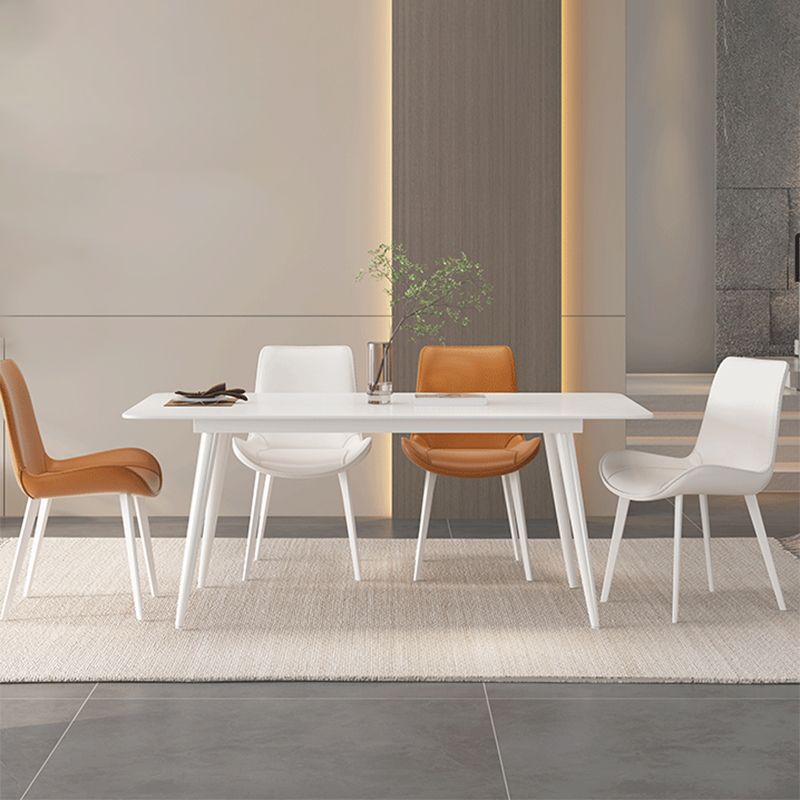 Contemporary White Rectangular Stone Dining Table with Steel Legs