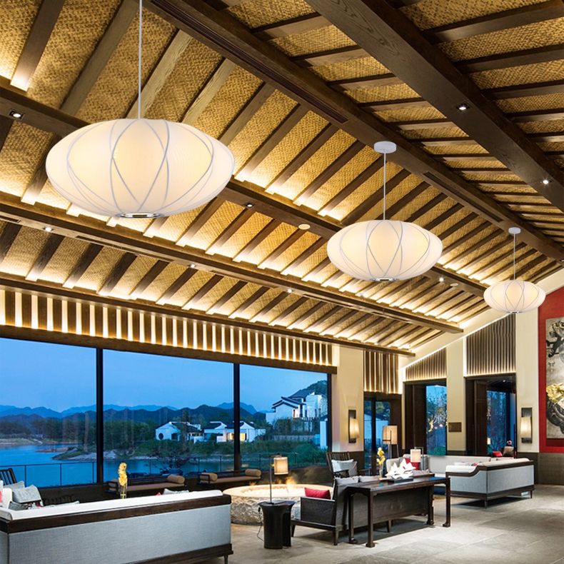 Modern Style Geometric Hanging Lights 1-Light Fabric Pendant Lamp in White