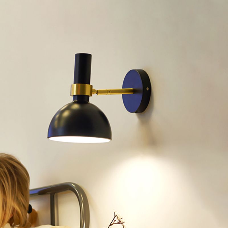 Rotatable White/Black Finish Domed Wall Lamp Modern 1 Light Iron Wall Mount Light Fixture for Bedside