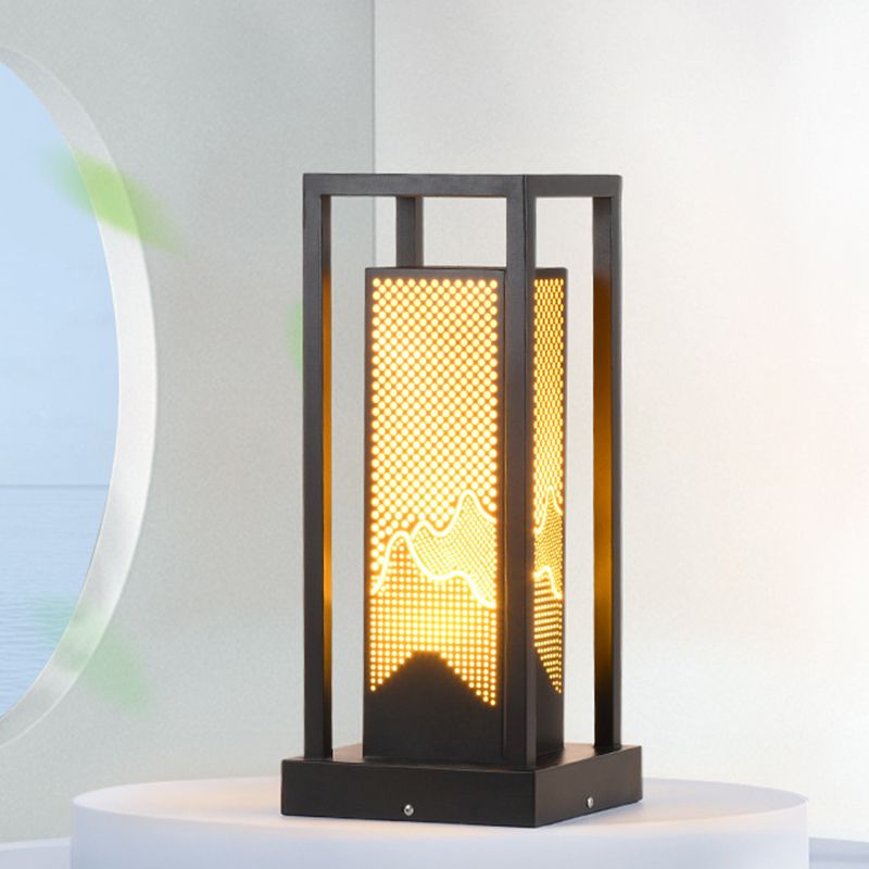 Modern Metal Pillar Lamp Rectangle Outdoor Waterproof Light in Black