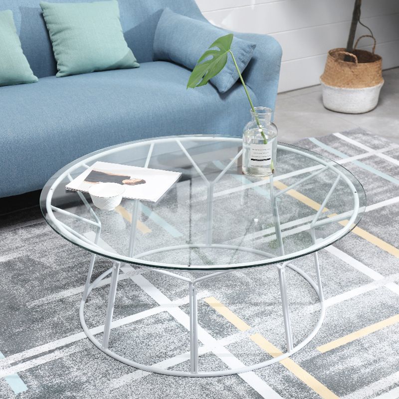 Contemporary Coffee Table with Round Glass Top and Iron Base