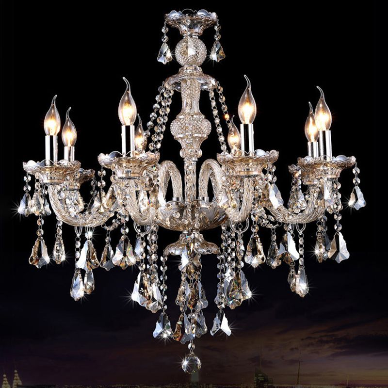 Traditional Beveled K9 Crystal Ceiling Pendant Light Candlestick Suspension Lighting for Living Room