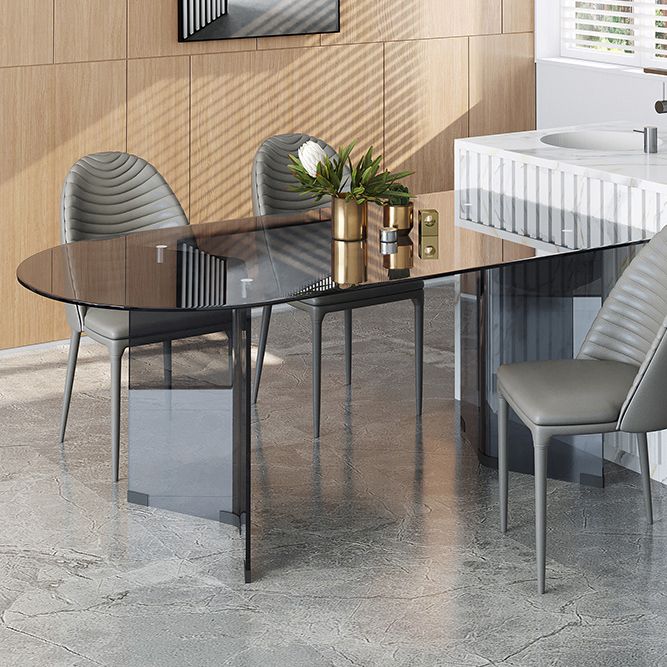 Contemporary Tempered Glass Dining Table Double Pedestal Dining Table for Dining Room