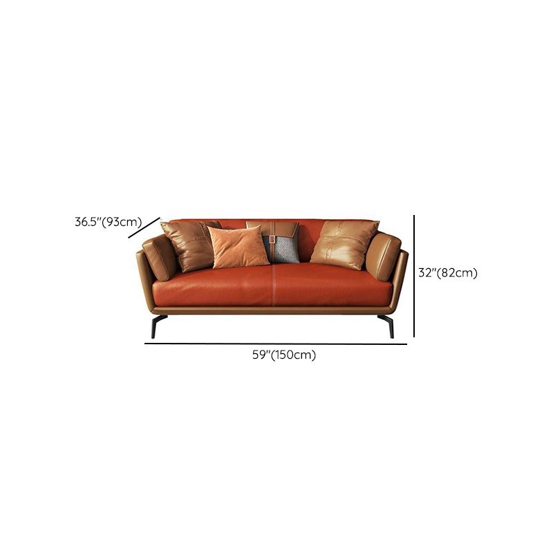 Contemporary Pillow Top Arm Seating Cushions with Pillows Sofa in Orange