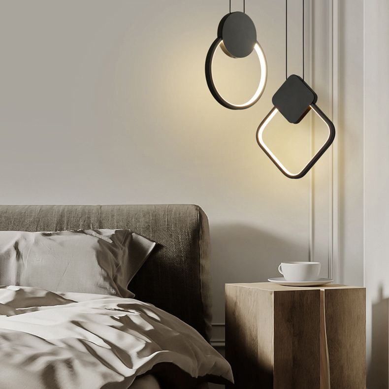 Modern Minimalist Style Cord Hung Hanging Pendant Lights Metal Pendant Light in Black Finish