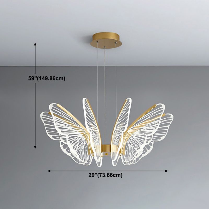 Butterfly Shape Metal Hanging Light Modern Style Multi Lights Cluster Pendant in Gold