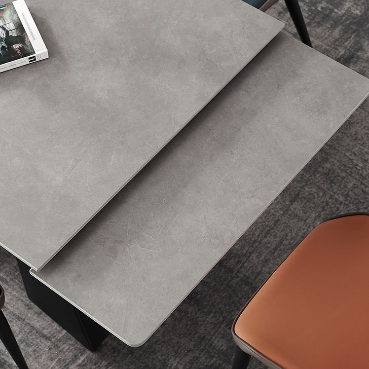 Rectangular Dining Table Modern Grey Stone Table Top with Black Metal Base