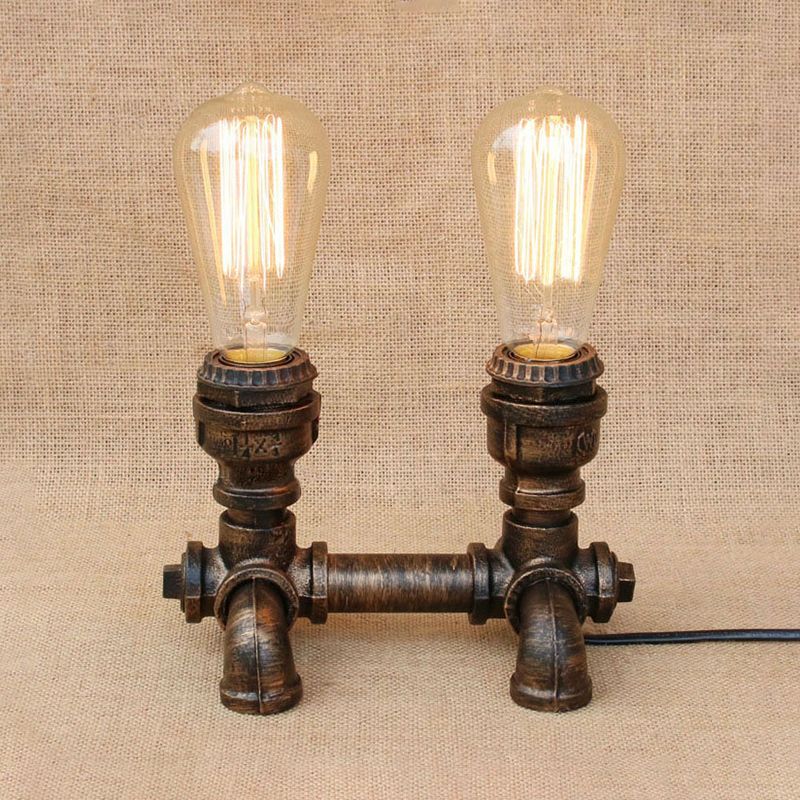 Bronze 2/3 lichten Standingslicht Industrieel Metallic Open bol Tafelverlichting met pijpontwerp voor coffeeshop