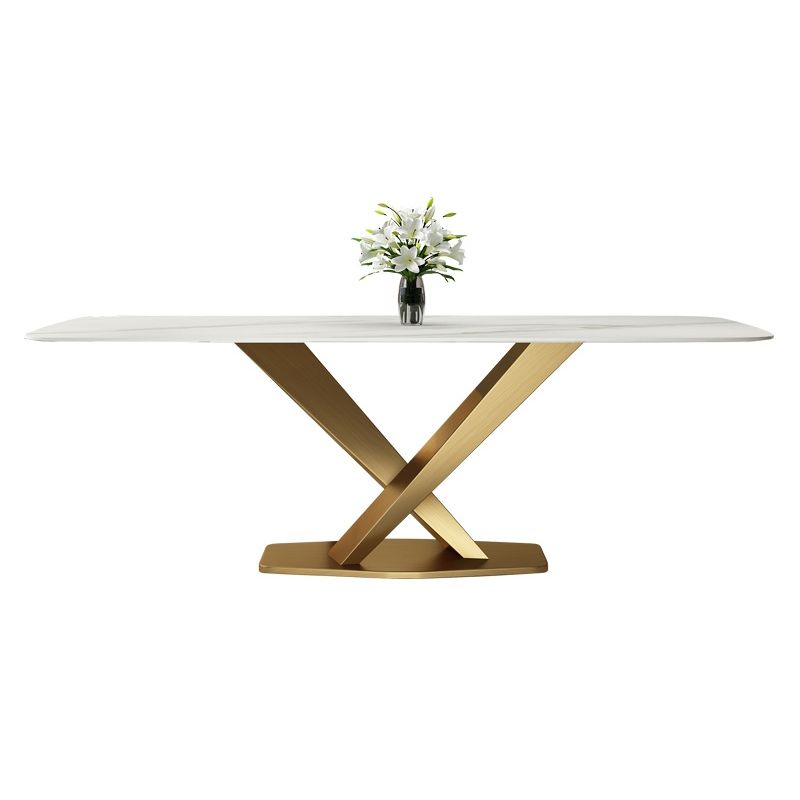 Metal Contemporary Rectangular Table Sintered Stone Table for Dining Room