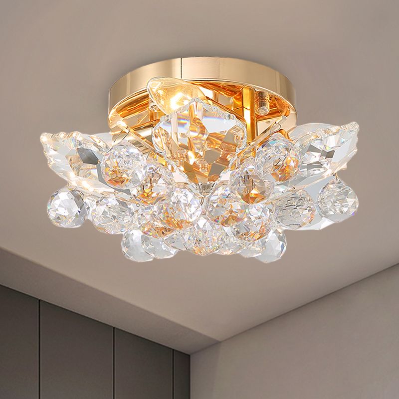 4 Lights Beaded Flush Mount Fixture Rural Style Chrome/Gold Finish Crystal Ball Ceiling Mounted Light for Living Room