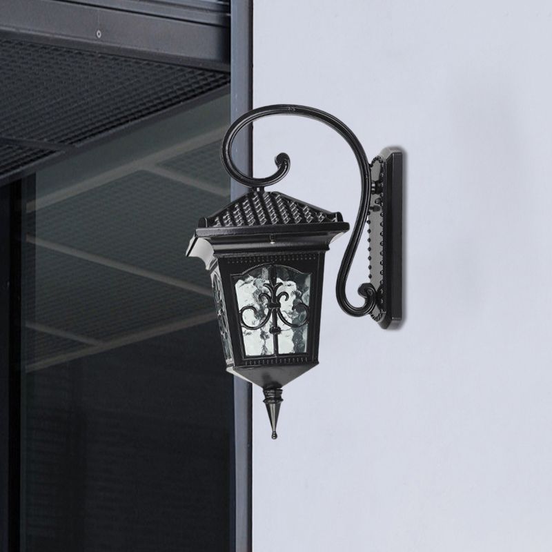 Vintage Pavilion Wall Lighting 1-Light Clear Water Glass Sconce Light in Black/Bronze with Curvy Arm