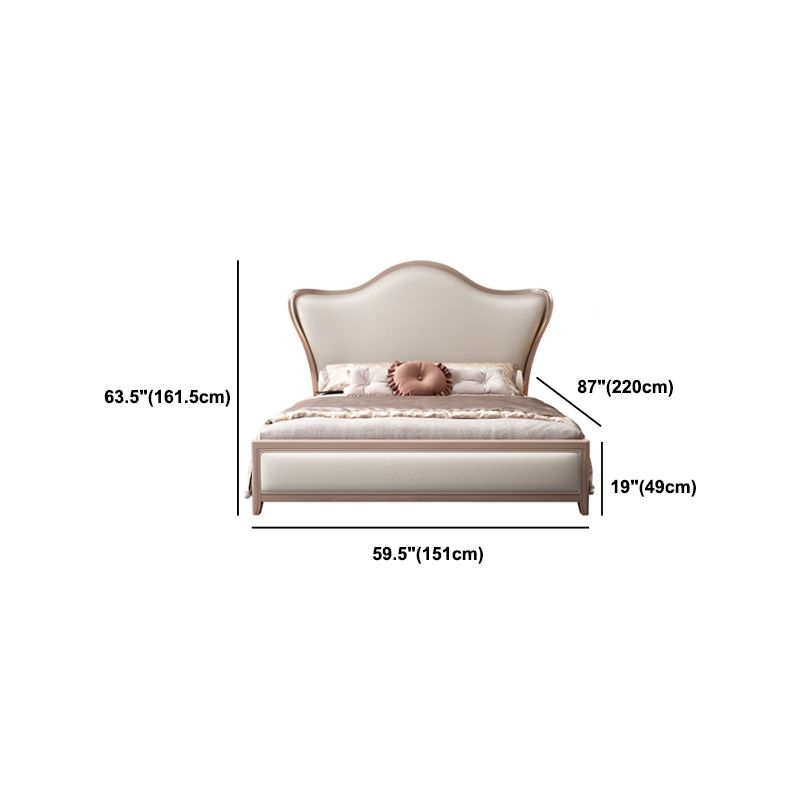 84.65 inch Wide Victorian Wingback Bed Rubberwood Bed with Upholstered Headboard
