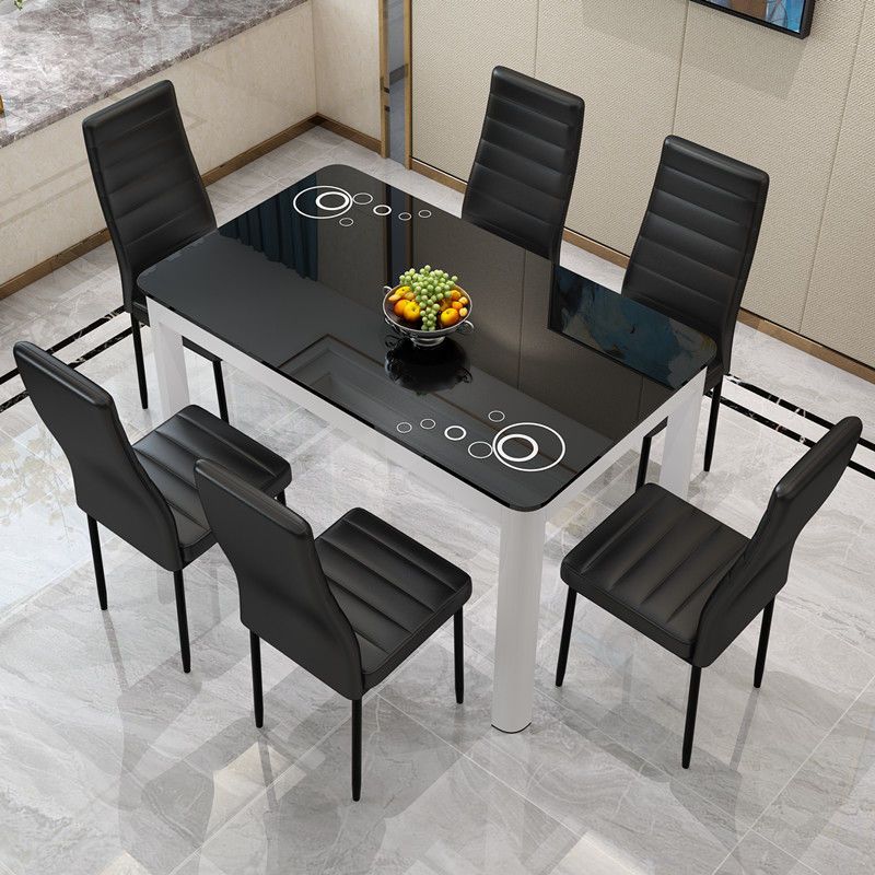 Modern Glass Table Rectangle White Base Dining Table for Kitchen