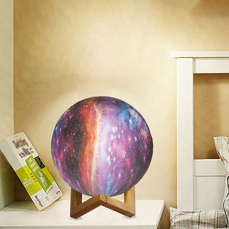 3D Milky Way Ball Shaped Table Light Creative Plastic LED Night Stand Lamp in Wood for Kids Room
