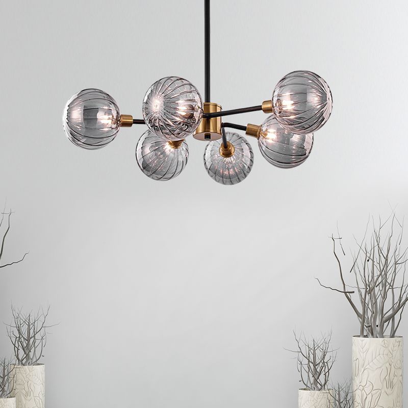 Ball Living Room Chandelier Light Smoke Gray Glass 6 Bulbs Modernism Ceiling Suspension Lamp