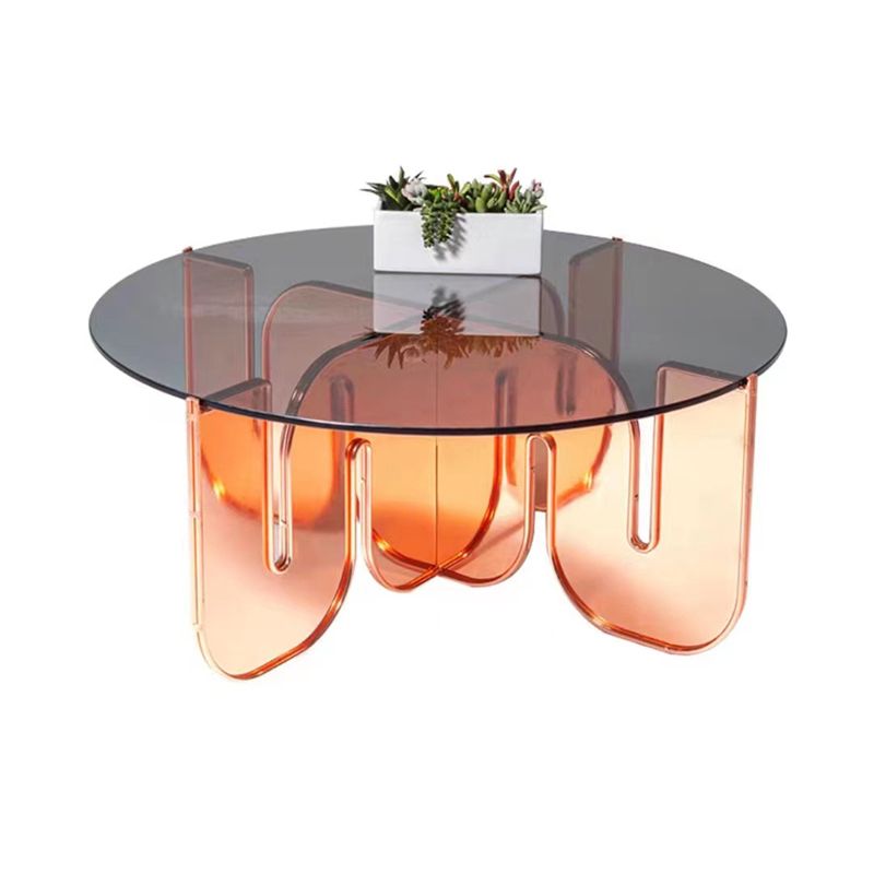 Contemporary Round Coffee Table with Glass Top and Acrylic Cross Base