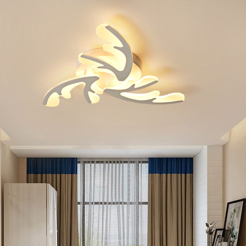 Nordic Antler LED Flush Mount Lighting Acrylic Bedroom Ceiling Mounted Light in White